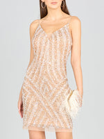Lara 28859 - Spaghetti Strap Beaded Cocktail Dress