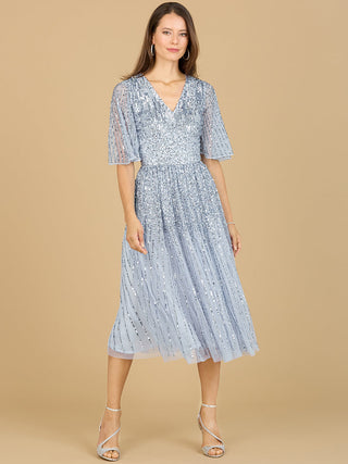 Flowing, Sequin Midi Dress with Short Sleeves - By Baano
