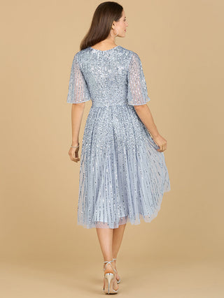 Flowing, Sequin Midi Dress with Short Sleeves - By Baano