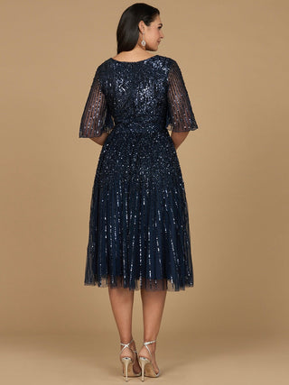 Flowing, Sequin Midi Dress with Short Sleeves - By Baano