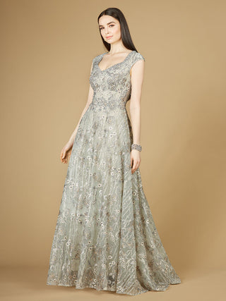 Cap Sleeve V-Neck Lace A-line Gown - By Baano