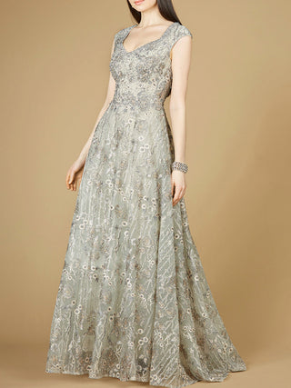 Cap Sleeve V-Neck Lace A-line Gown - By Baano
