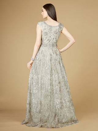 Cap Sleeve V-Neck Lace A-line Gown - By Baano