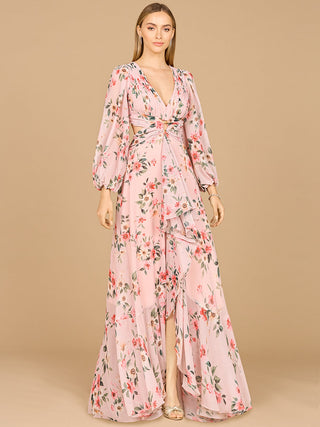 Long Sleeve V-Neck, Layered Skirt Print Dress- OUTLET - By Baano