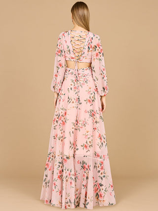 Long Sleeve V-Neck, Layered Skirt Print Dress- OUTLET - By Baano