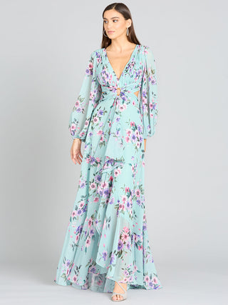 Long Sleeve V-Neck, Layered Skirt Print Dress- OUTLET - By Baano