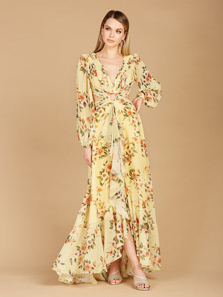 Long Sleeve V-Neck, Layered Skirt Print Dress- OUTLET - By Baano