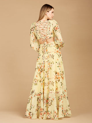Long Sleeve V-Neck, Layered Skirt Print Dress- OUTLET - By Baano