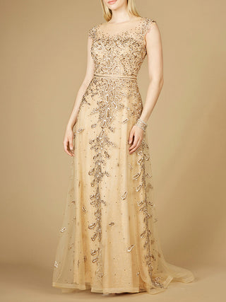 Inspired Lace Gown with Cap Sleeves - By Baano