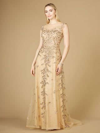 Inspired Lace Gown with Cap Sleeves - By Baano