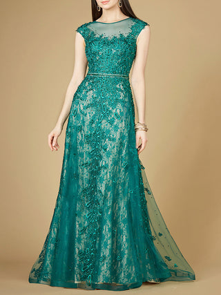 Inspired Lace Gown with Cap Sleeves - By Baano