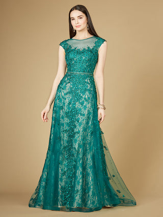 Inspired Lace Gown with Cap Sleeves - By Baano