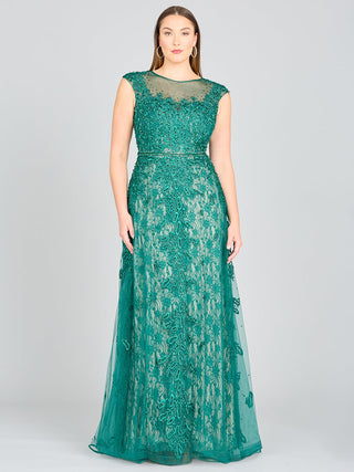 Inspired Lace Gown with Cap Sleeves - By Baano