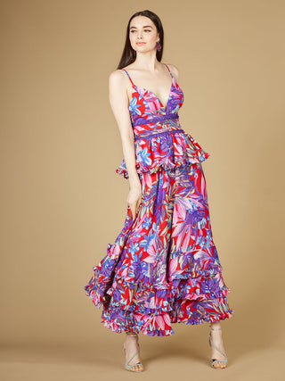Ruffle Skirt Printed Gown - OUTLET - By Baano