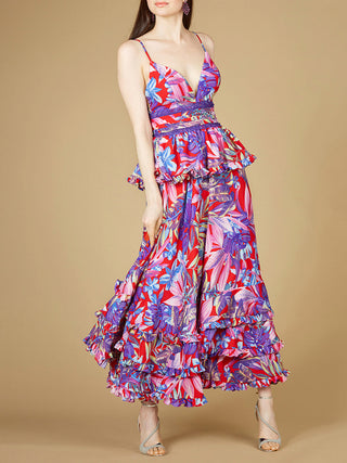 Ruffle Skirt Printed Gown - OUTLET - By Baano