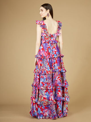 Printed Gown with Ruffle Skirt - OUTLET - By Baano