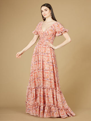 Long Print Gown with Cap Sleeves - OUTLET - By Baano