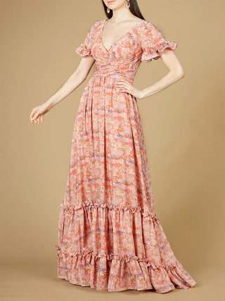 Long Print Gown with Cap Sleeves - OUTLET - By Baano