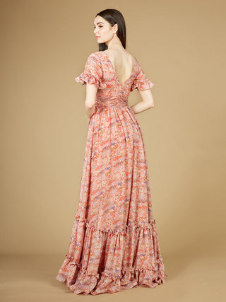 Long Print Gown with Cap Sleeves - OUTLET - By Baano