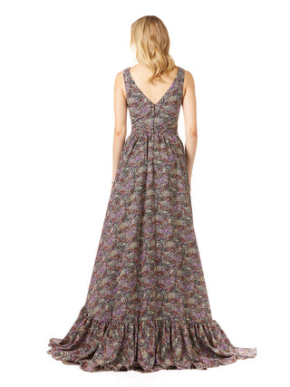 V-Neck Long Print Gown Hi-Low Wrap OUTLET - By Baano