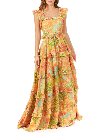Ruffle Printed Gown with Straps OUTLET - By Baano