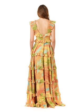 Ruffle Printed Gown with Straps OUTLET - By Baano