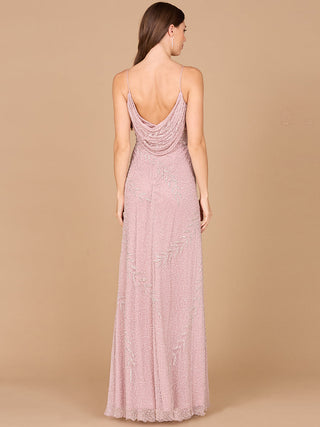 Beaded Spaghetti Strap Navy Full-Length Gown