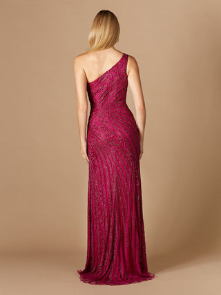 One-Shoulder Beaded Gown with Slit - By Baano