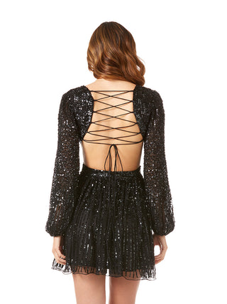Long Sleeve Cut Out Dress with Lace Up Back