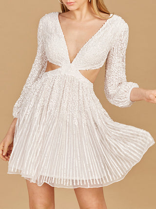 Long Sleeve Cut Out Dress with Lace Up Back