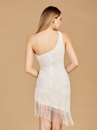One Shoulder Cocktail Dress with Fringe - By Baano