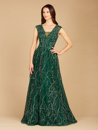 V-Neck Beaded Ball Gown OUTLET - By Baano