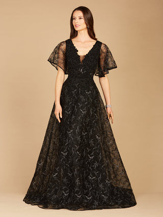 Cape Sleeve Beaded Gown in Black  - OUTLET - By Baano