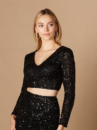 Long Sleeve V-Neck Beaded Top