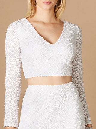 Long Sleeve V-Neck Beaded Top