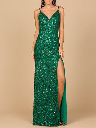 Beaded V Neck Dress with Slit