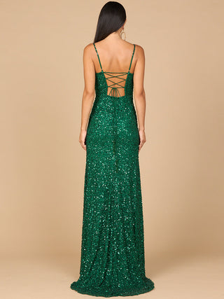 Beaded V Neck Dress with Slit