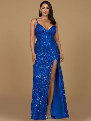 Beaded V Neck Dress with Slit
