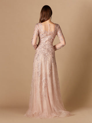Long Sleeve V-Neck Lace Gown