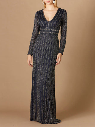 Long Sleeve Beaded Gown - By Baano