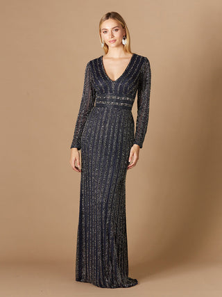 Long Sleeve Beaded Gown - By Baano