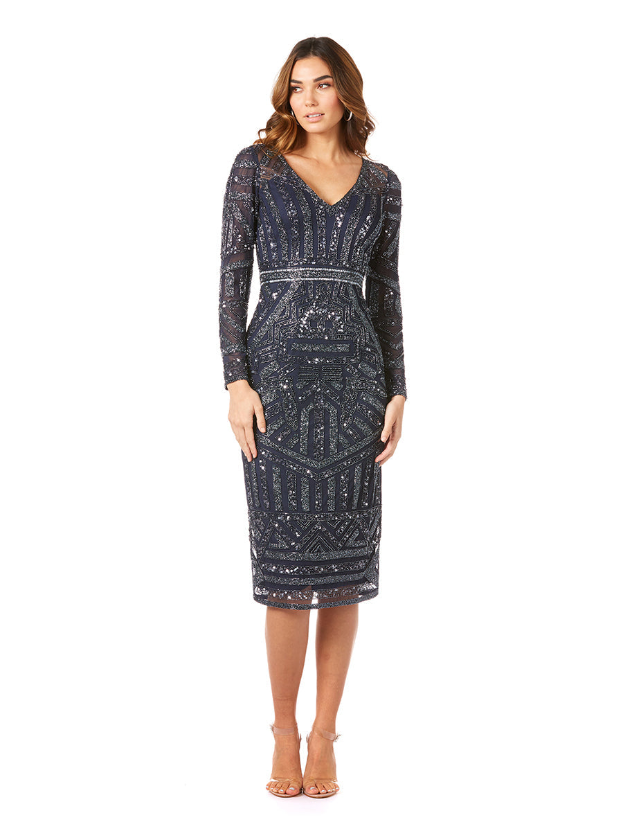 Long Sleeve Midi Dress with V-Neckline OUTLET Lara New York