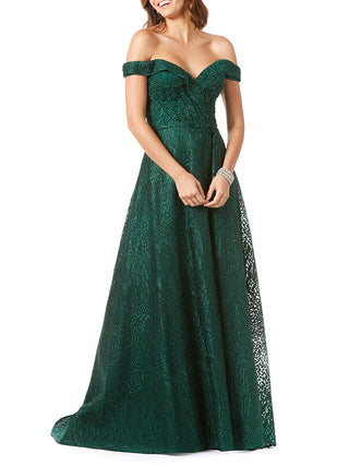Tonal Beaded Off Shoulder Ballgown - By Baano