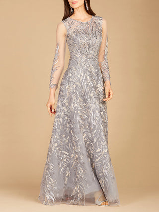 High Neck, Long Sleeve Ball Gown - By Baano