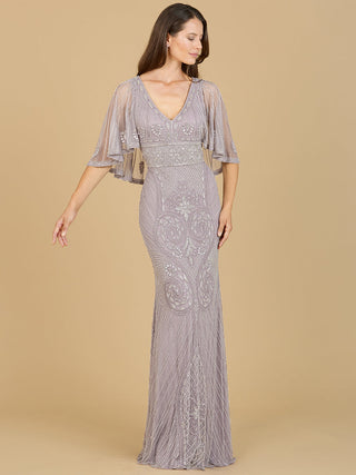 Cape Sleeve V-Neck Beaded Gown - By Baano