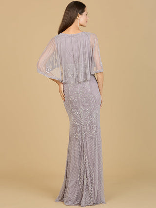 Cape Sleeve V-Neck Beaded Gown - By Baano