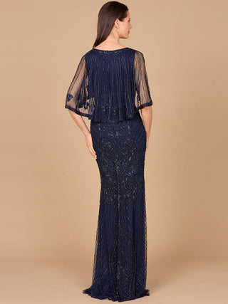 Cape Sleeve V-Neck Beaded Gown - By Baano