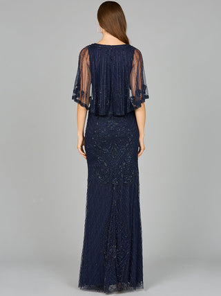 Cape Sleeve V-Neck Beaded Gown - By Baano