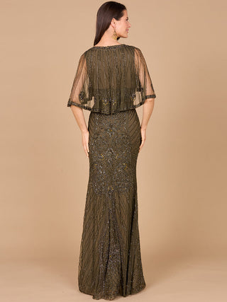 Cape Sleeve V-Neck Beaded Gown - By Baano