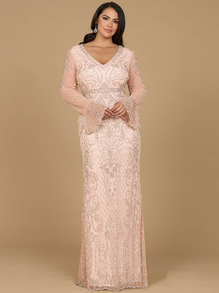 Long Bell Sleeve V-Neck Beaded Gown - By Baano